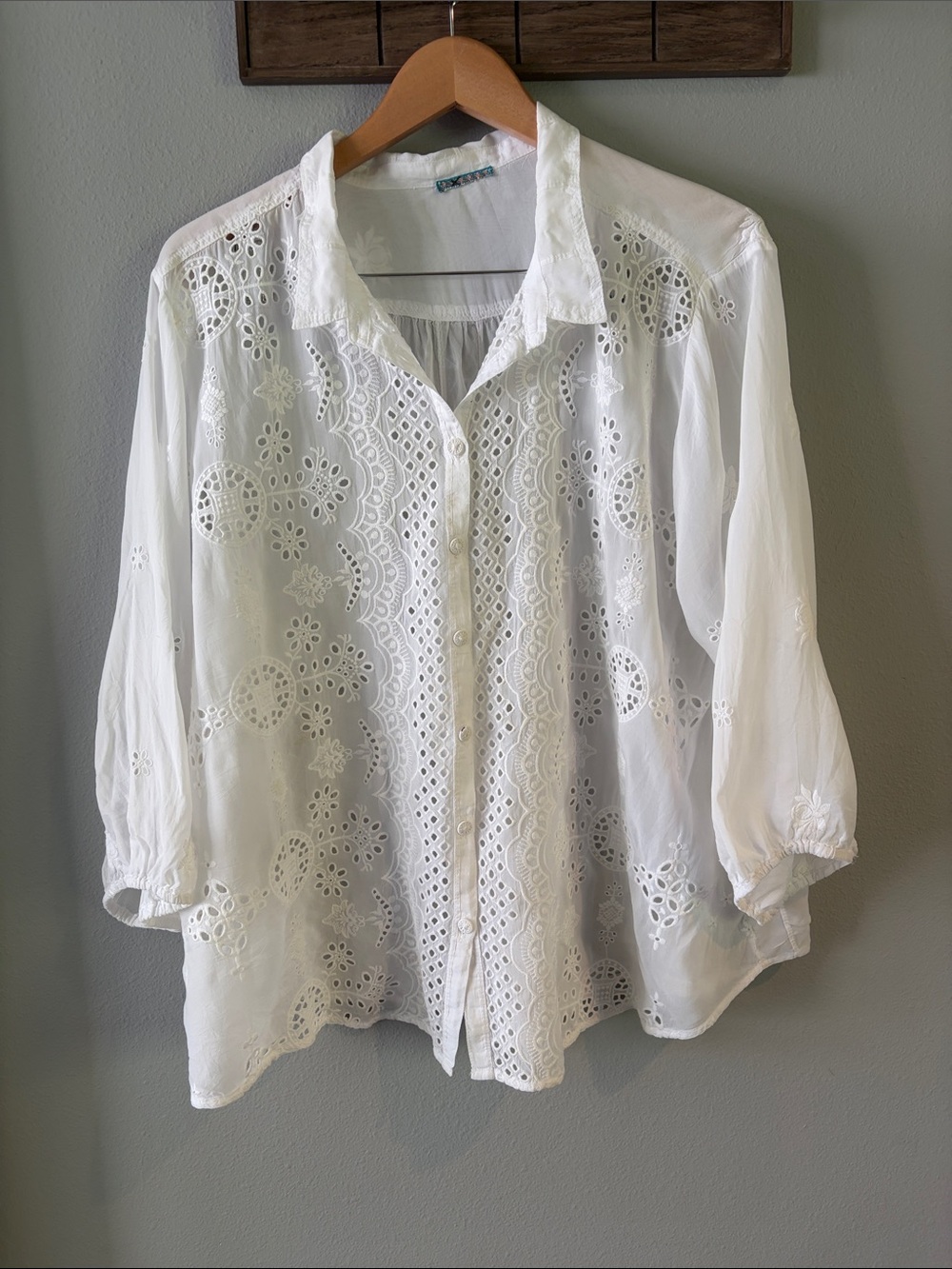 Johnny Was White Eyelet Button-Front Women's Blouse XL
